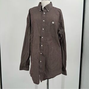 Stained Cinch Men's Black and White Striped Button Down Shirt